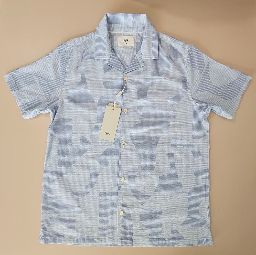 FOLK Men's Casual Lightweight S/S Button Down Bays Seersucker Shirt Medium